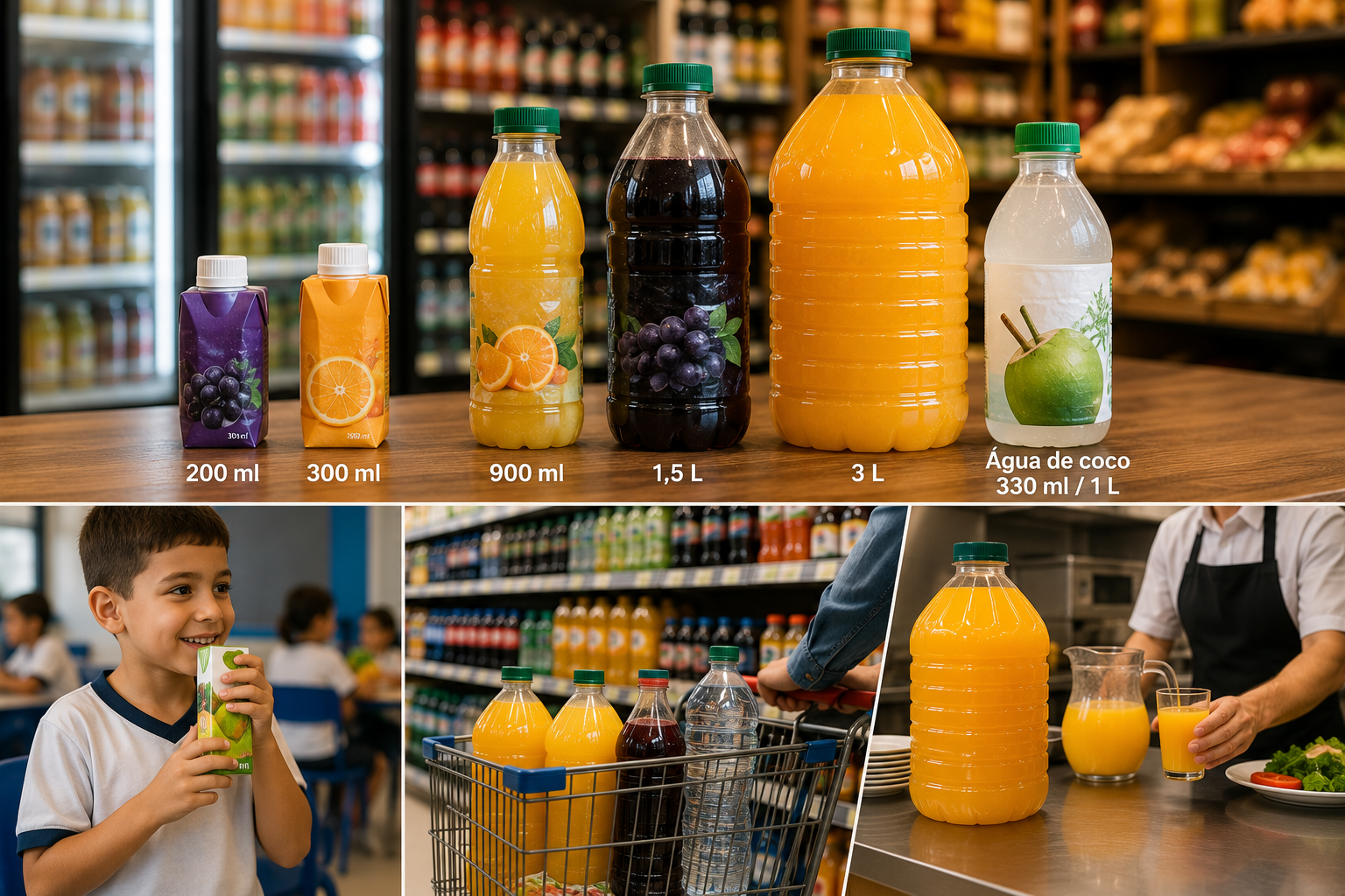 varias bebidas de tamanhos diferentes em cima da mesa